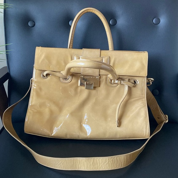 Jimmy Choo Handbags - Champagne patent leather Jimmy Choo shoulder bag. Lightly used, clean interior
